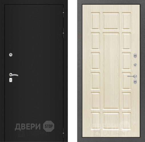 Входная металлическая Дверь Лабиринт (LABIRINT) Classic шагрень черная 12 Беленый дуб в Наро-Фоминске