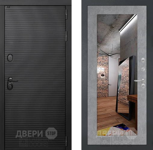 Входная металлическая Дверь Лабиринт (LABIRINT) Вулкано Зеркало 18 Бетон светлый в Наро-Фоминске
