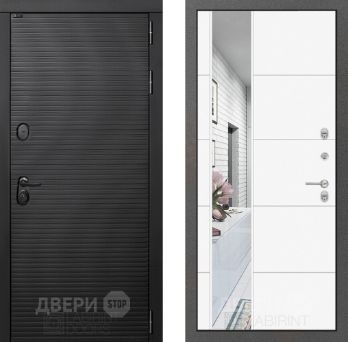 Входная металлическая Дверь Лабиринт (LABIRINT) Вулкано Зеркало 19 Белый софт в Наро-Фоминске