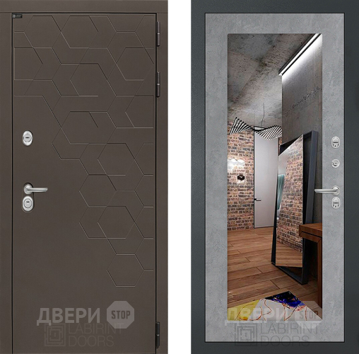 Входная металлическая Дверь Лабиринт (LABIRINT) Смоки Зеркало 18 Бетон светлый в Наро-Фоминске