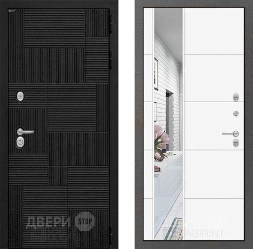 Входная металлическая Дверь Лабиринт (LABIRINT) Pazl Зеркало 19 Белый софт в Наро-Фоминске