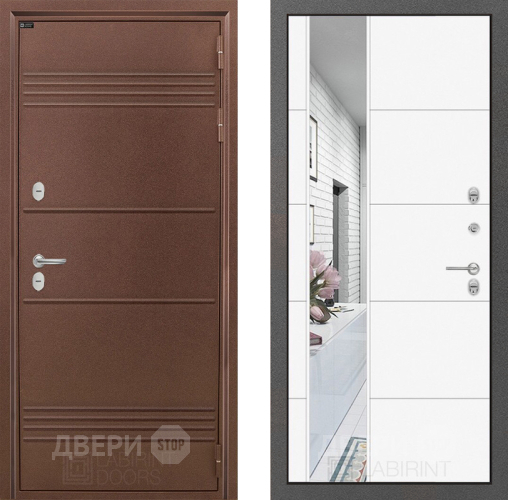 Входная металлическая Дверь Лабиринт (LABIRINT) Термо Лайт Зеркало 19 Белый софт в Наро-Фоминске