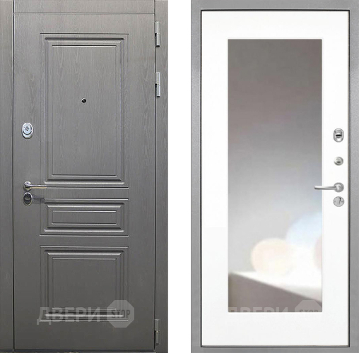Входная металлическая Дверь Интекрон (INTECRON) Брайтон Графит ФЛЗ-120-М Зеркало Белый матовый в Наро-Фоминске