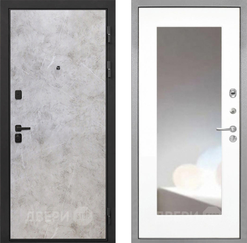 Входная металлическая Дверь Интекрон (INTECRON) Профит Black Мрамор Светлый ФЛЗ-120-М Зеркало Белый матовый в Наро-Фоминске