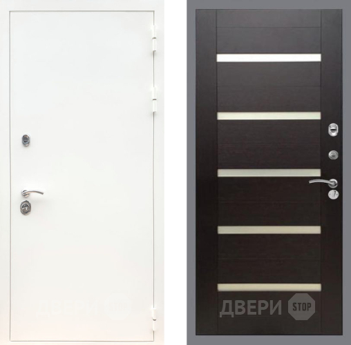 Входная металлическая Дверь Рекс (REX) 5 Белая Шагрень СБ-14 стекло белое венге поперечный в Наро-Фоминске