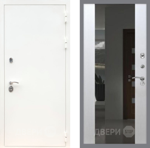 Дверь Рекс (REX) 5 Белая Шагрень СБ-16 Зеркало Белый ясень в Наро-Фоминске