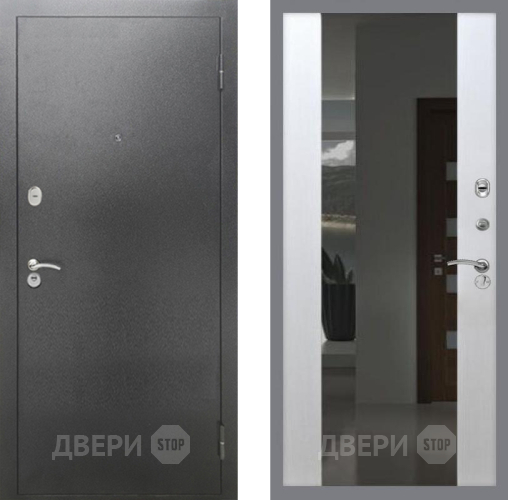 Входная металлическая Дверь Рекс (REX) 2А Серебро Антик СБ-16 Зеркало Белый ясень в Наро-Фоминске