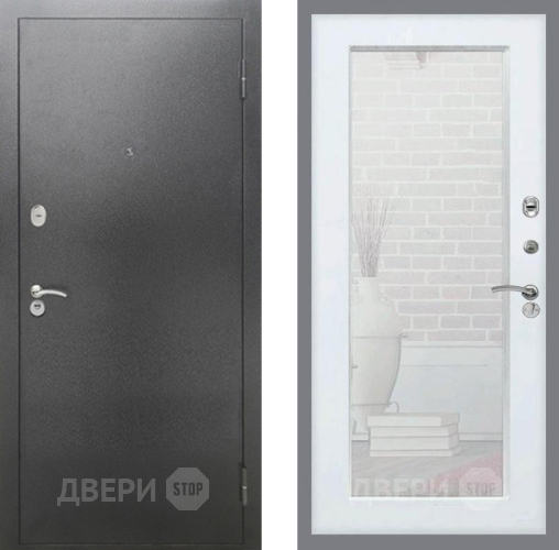 Входная металлическая Дверь Рекс (REX) 2А Серебро Антик Зеркало Пастораль Белый ясень в Наро-Фоминске