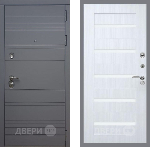 Входная металлическая Дверь Рекс (REX) 14 силк титан СБ-14 стекло белое Сандал белый в Наро-Фоминске
