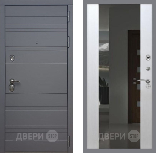 Входная металлическая Дверь Рекс (REX) 14 силк титан СБ-16 Зеркало Белый ясень в Наро-Фоминске