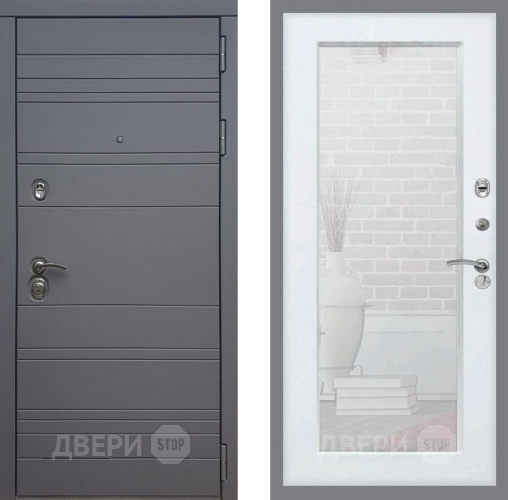 Входная металлическая Дверь Рекс (REX) 14 силк титан Зеркало Пастораль Белый ясень в Наро-Фоминске