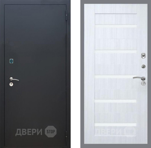 Дверь Рекс (REX) 1A Черный Муар СБ-14 стекло белое Сандал белый в Наро-Фоминске