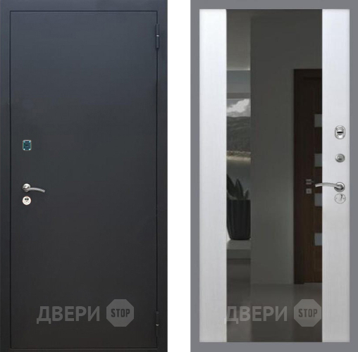 Входная металлическая Дверь Рекс (REX) 1A Черный Муар СБ-16 Зеркало Белый ясень в Наро-Фоминске