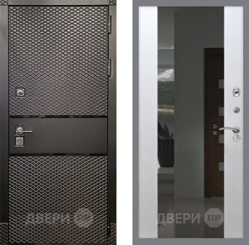 Входная металлическая Дверь Рекс (REX) 15 Черный Кварц СБ-16 Зеркало Белый ясень в Наро-Фоминске