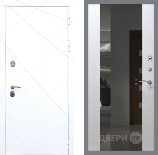 Входная металлическая Дверь Рекс (REX) 13 Силк Сноу СБ-16 Зеркало Белый ясень в Наро-Фоминске
