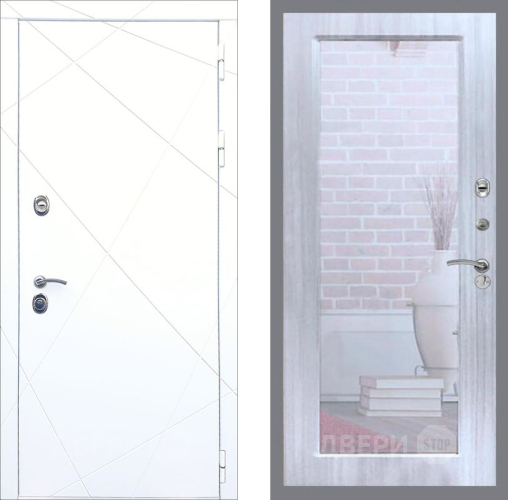 Входная металлическая Дверь Рекс (REX) 13 Силк Сноу Зеркало Пастораль Сандал белый в Наро-Фоминске