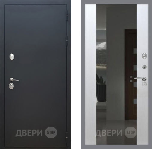 Входная металлическая Дверь Рекс (REX) 5 Черный Муар СБ-16 Зеркало Белый ясень в Наро-Фоминске