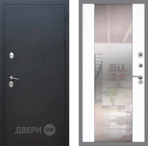 Входная металлическая Дверь Рекс (REX) 5 Черный Муар СБ-16 Зеркало Силк Сноу в Наро-Фоминске