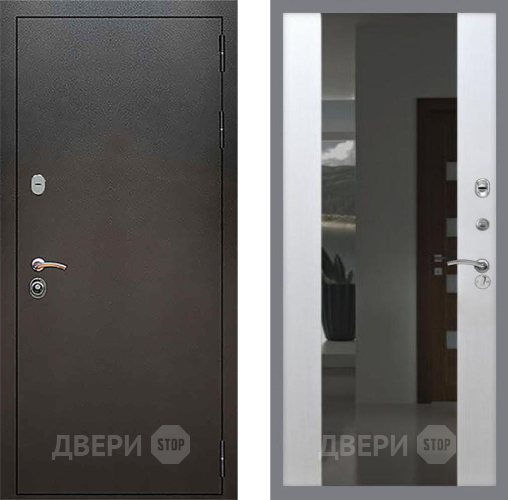 Входная металлическая Дверь Рекс (REX) 5 Серебро Антик СБ-16 Зеркало Белый ясень в Наро-Фоминске