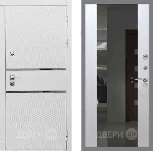 Входная металлическая Дверь Рекс (REX) 15 Силк Сноу СБ-16 Зеркало Белый ясень в Наро-Фоминске
