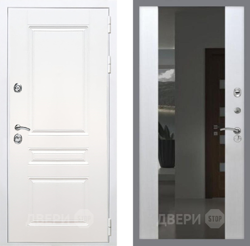 Дверь Рекс (REX) Премиум-н Силк Сноу СБ-16 Зеркало Белый ясень в Наро-Фоминске