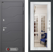 Дверь Лабиринт (LABIRINT) Ривер Зеркало Фацет с багетом Белый софт 860х2050 мм